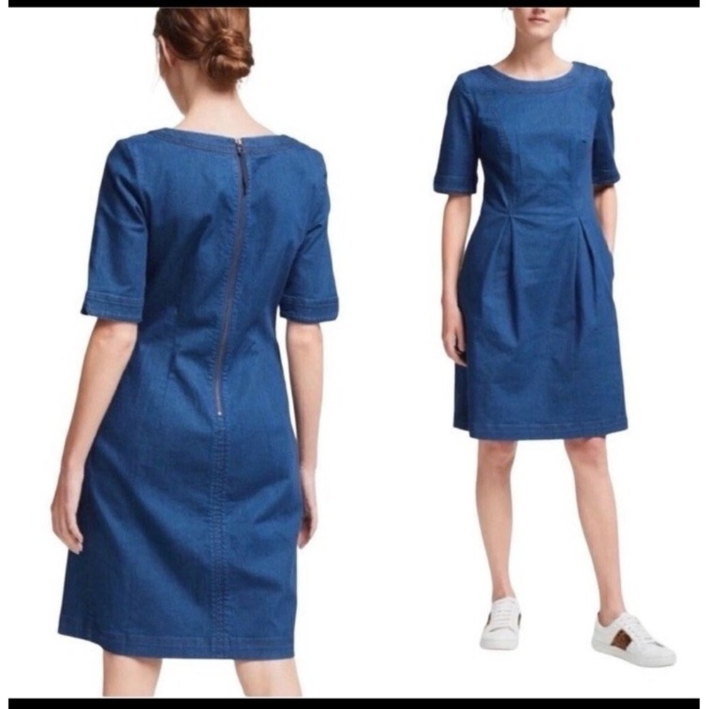 Boden Alice Denim Dress Women's US 16L Blue Cotton Blend Short Sleeve Timeless‎